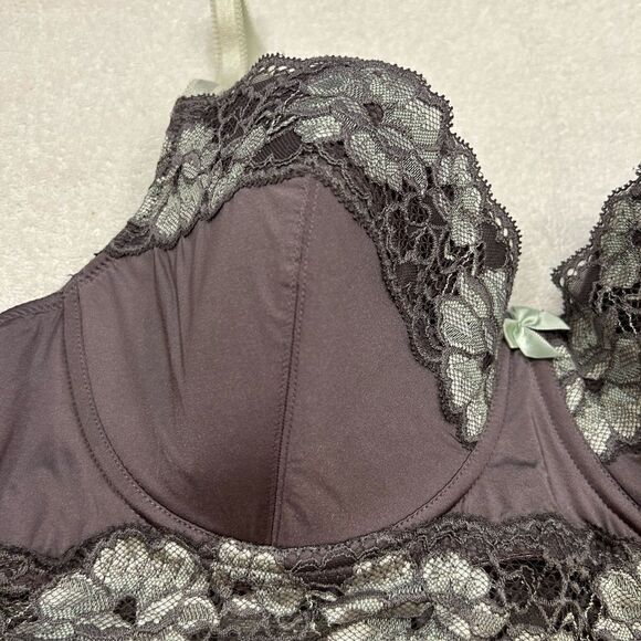 Adore Me 38D bra purple gray lavender flowered lace ribbon underwire - Picture 4 of 7